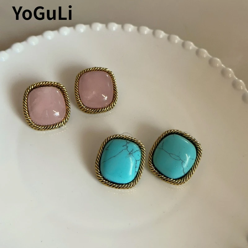 Fashion Jewelry Vintage Temperament Square Geometric Earrings For Women Party Gifts Simply Design Ear Accessories 2025 Trend New