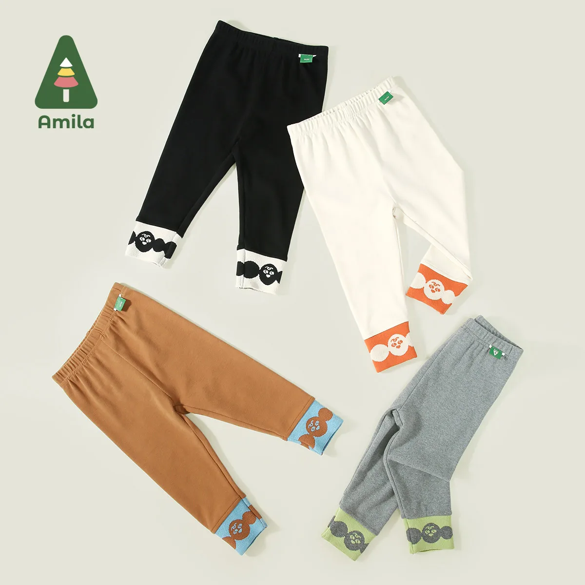 Amila Baby Leggings 2024 Autumn New Girls High-Quality Contrast Color Basic All-Match High-Elastic Breathable Children's Pants