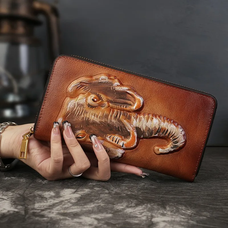 Johnature Retro Genuine Leather Women's Long Wallet 2026 New Natural Cowhide Animal Pattern Embossed Phone Purse Card Holder