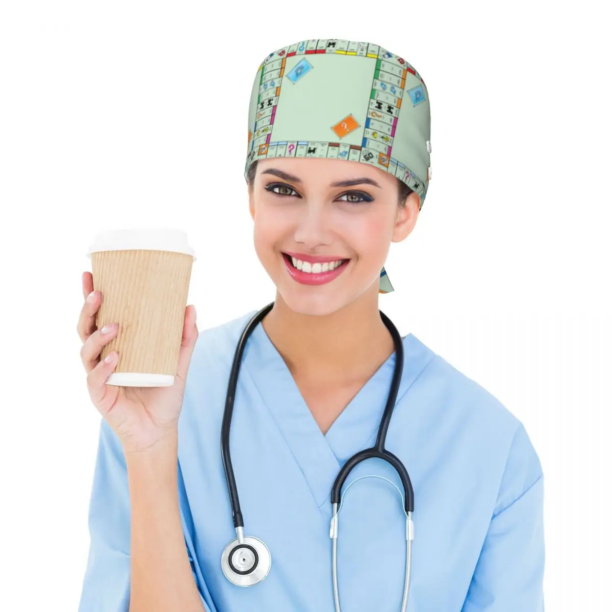 Board Game Board- Monopoly Scrub Hat Doctor Working Surgical Cap Unisex Adjustable Nursing Caps for Dentist