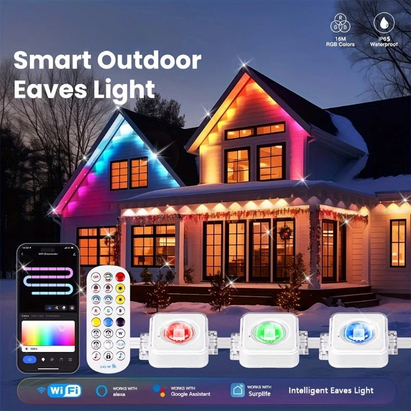 150ft 100ft 50ft Permanent Outdoor Lights Smart RGBIC Outdoor Lights with 75 Scene Modes String Lights with 90 LEDs for Garden