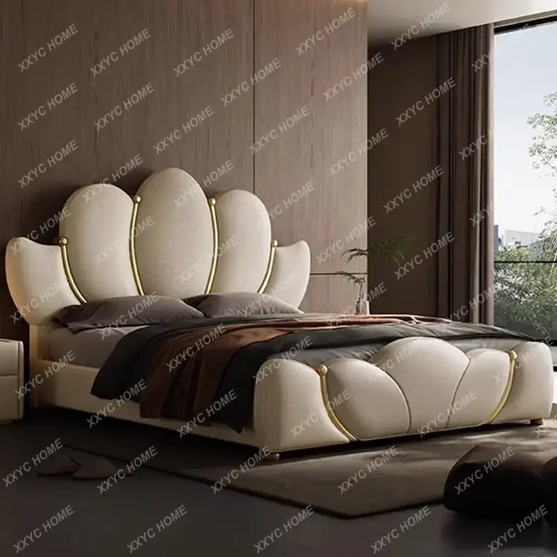 رائجة البيع اللوح الأمامي الحديث سرير مزدوج الملك الحجم الإطار الملكة سرير جلدي كامل التوأم مضاءة أثاث غرفة نوم خشبية فاخرة