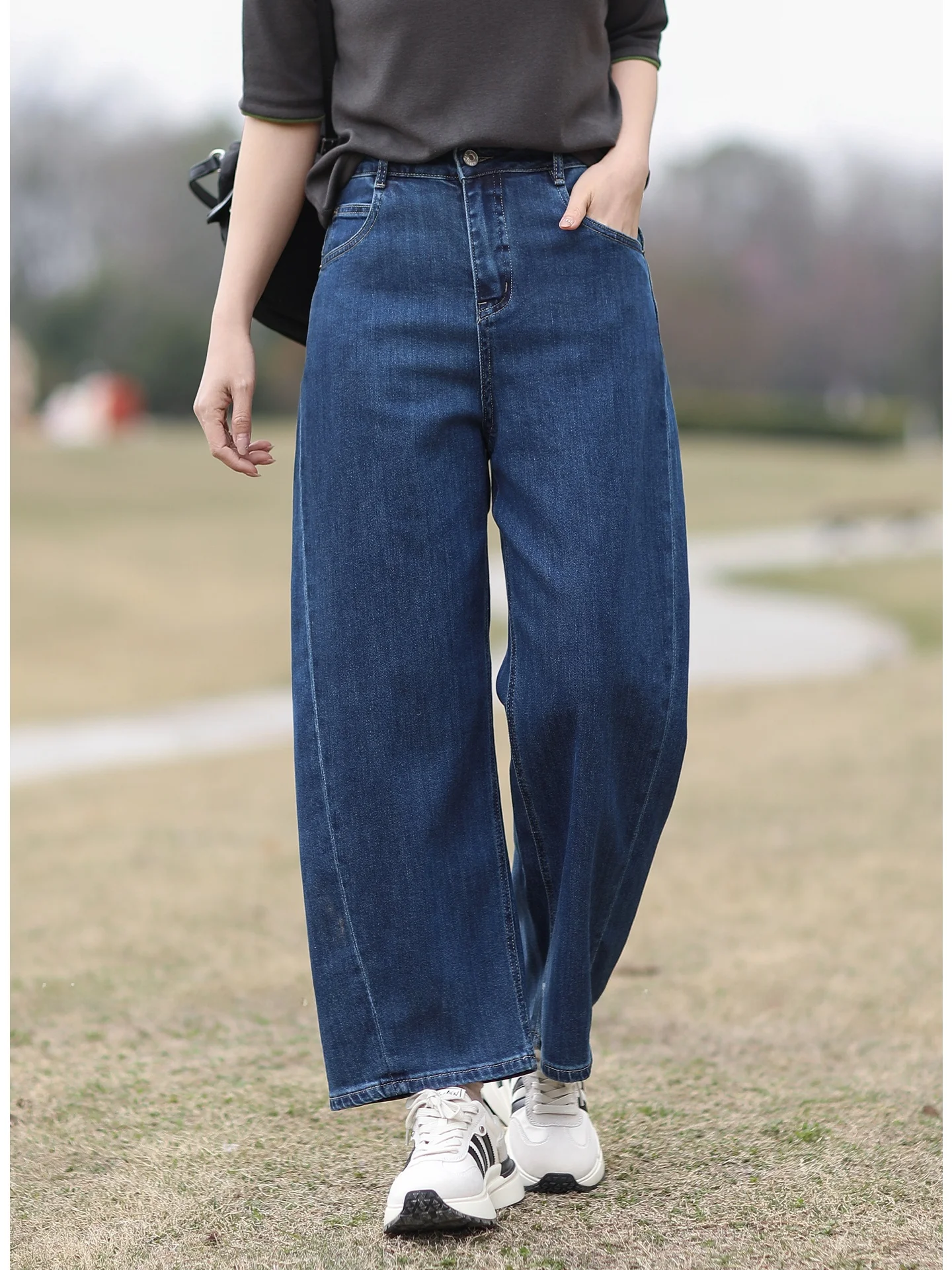 

Джинсы Tree Also Spring 2026 женские, утягивающие, универсальные, с вырезами, длиной 7/8, с естественной талией, свободного кроя, из денима