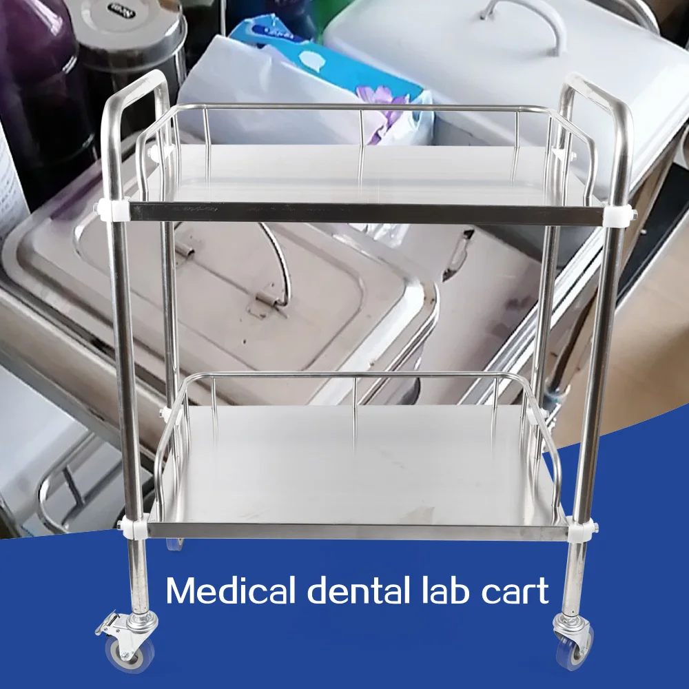 2-Layer Medical Trolley Stainless Steel Healthcare Mobile Care Car Clinic Carts Laboratory Equipment Spa Beauty Salon Tool Car