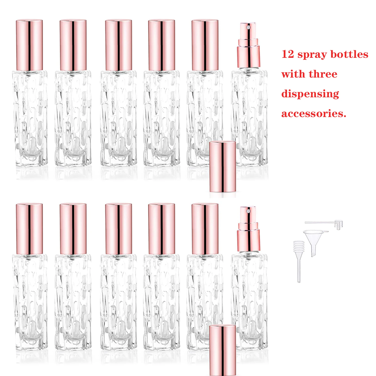 

12 шт.-10 мл стеклянный флакон с распылителем для духов, алюминиевый распылитель, дозатор для духов, пресс, пустая бутылка