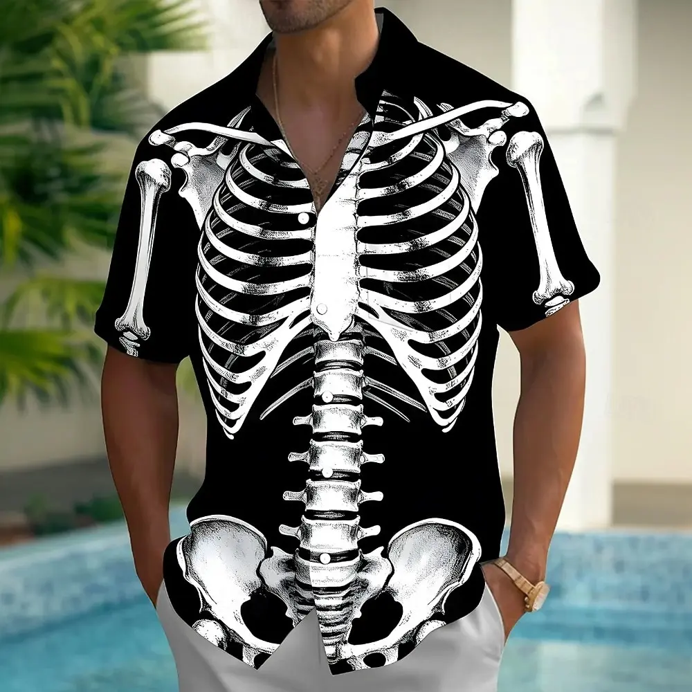 

Men's Skull Skeleton Print 3D Shirts Fashion Button Up Short Sleeve Hawaiian Shirt Summer Outdoor Holiday Party Street Style Top