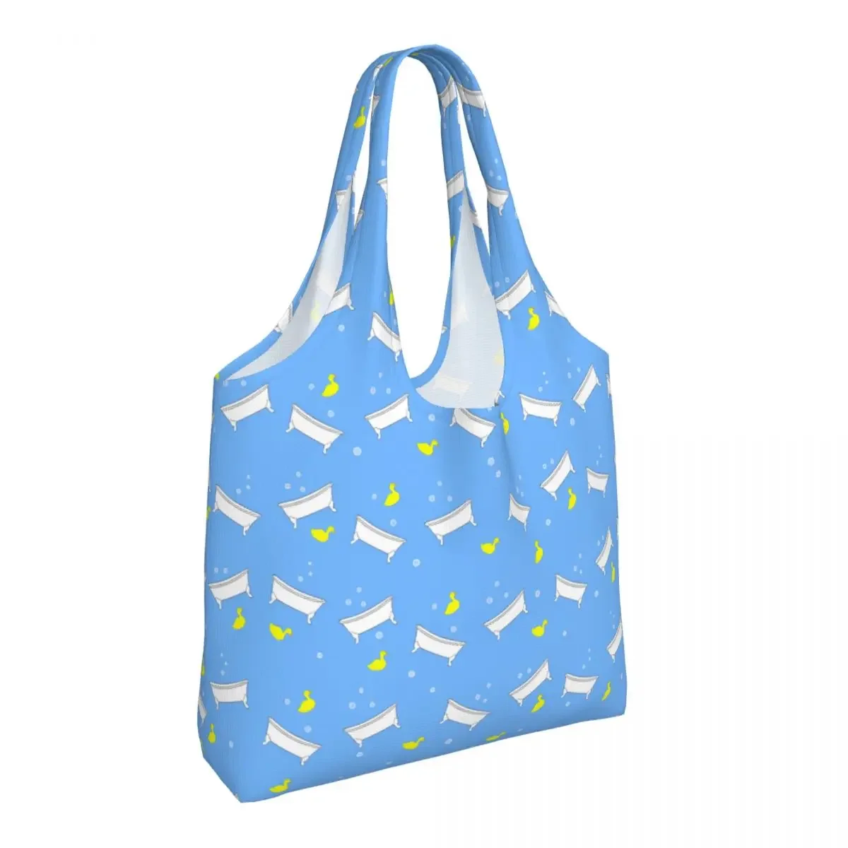 Custom Fashion BathtubRubber Ducky Duck Lover Shopping Tote Bag Recycling Canvas Grocery Shoulder Shopper Bag