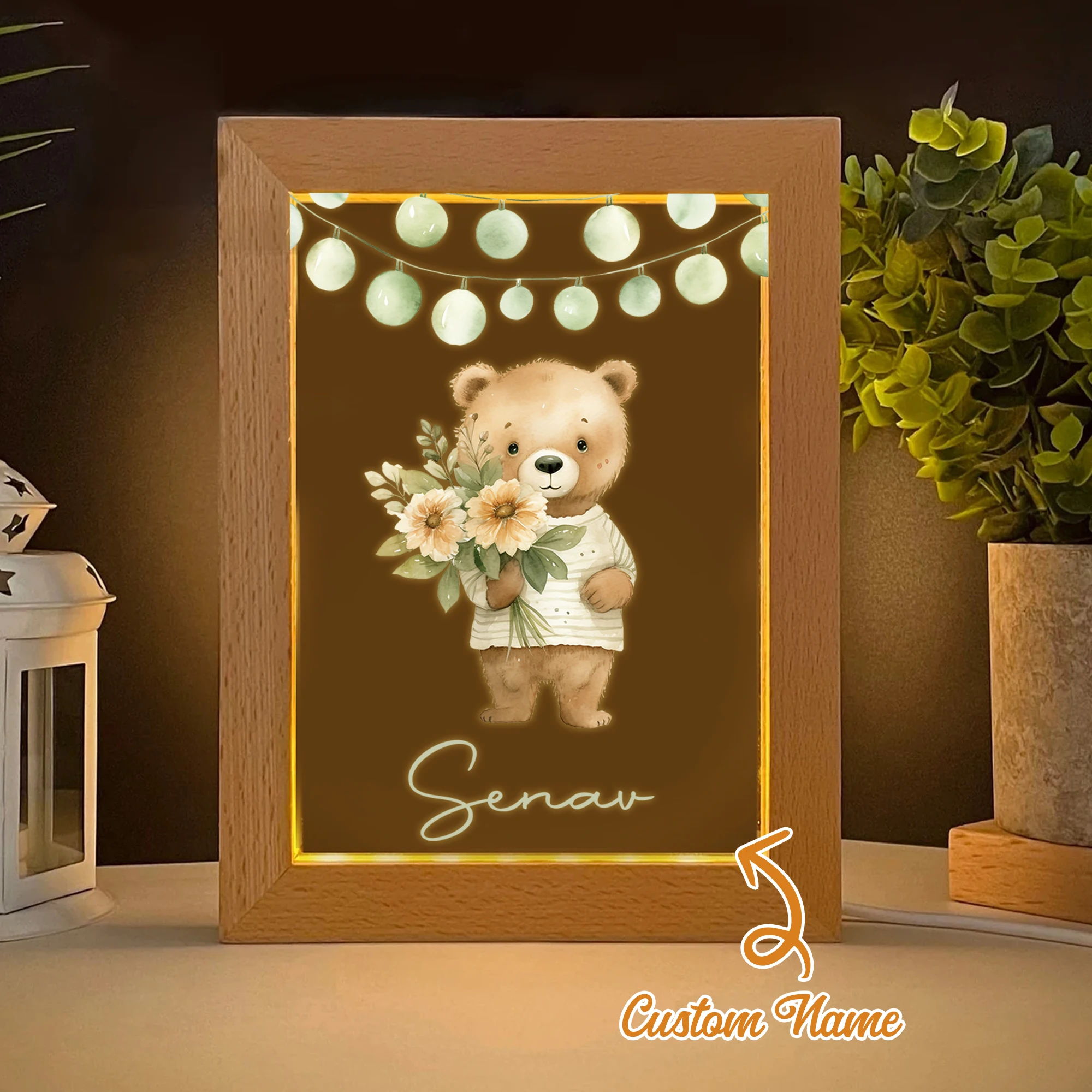 

Bear Bouquet LED Night View Photo Frame Custom Gift Family Living Room Bedroom Dining Room Home Decoration