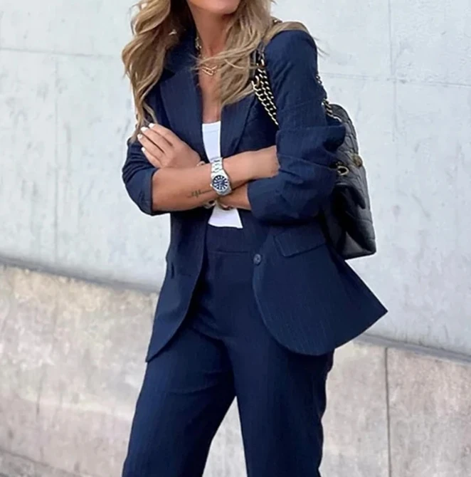 Elegant Women's Pant Suit 2023 New Fashion Ladies Office Style Commuting Professional Blazer and High Waist Straight Pants Suit