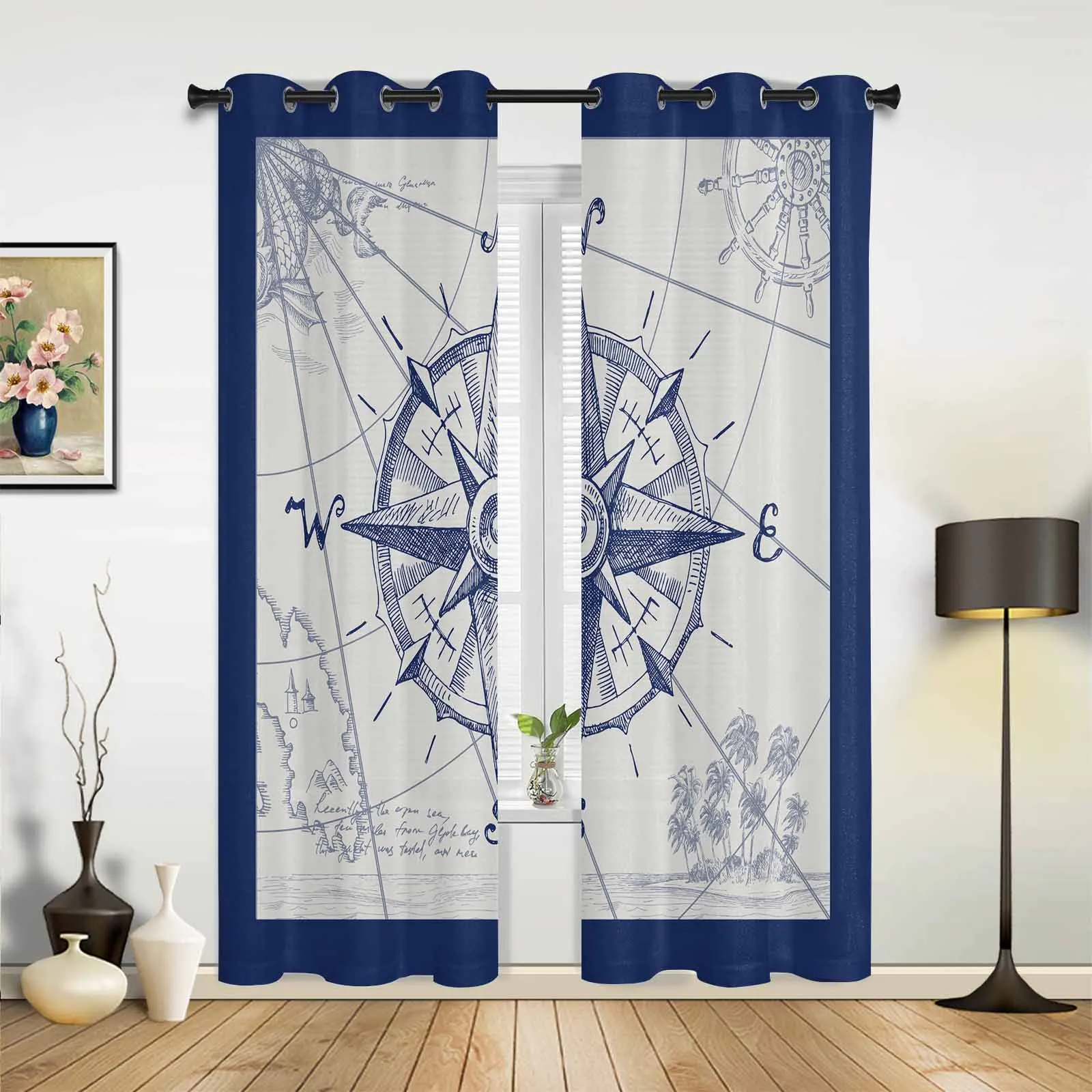 Vintage Texture Compass Window Curtains for Living Room Luxury Bedroom Curtain Kitchen Blinds Drapes Curtains