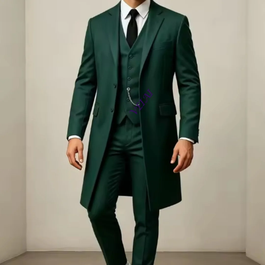 CustomizedLong Formal Wedding Suits for Men Custom Made 3 Pieces Groom Tuxedo Suit and Separates Slim Fit Jacket Vest Pants Groo