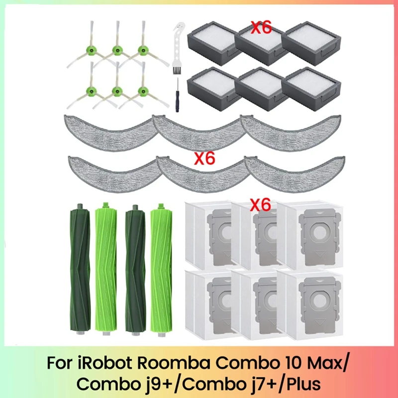 

For Irobot Roomba Combo 10 Max,Combo J9+,Combo J7+/Plus Vacuum Parts Rubber Brushes Mop Filters Side Brush Dust Bags