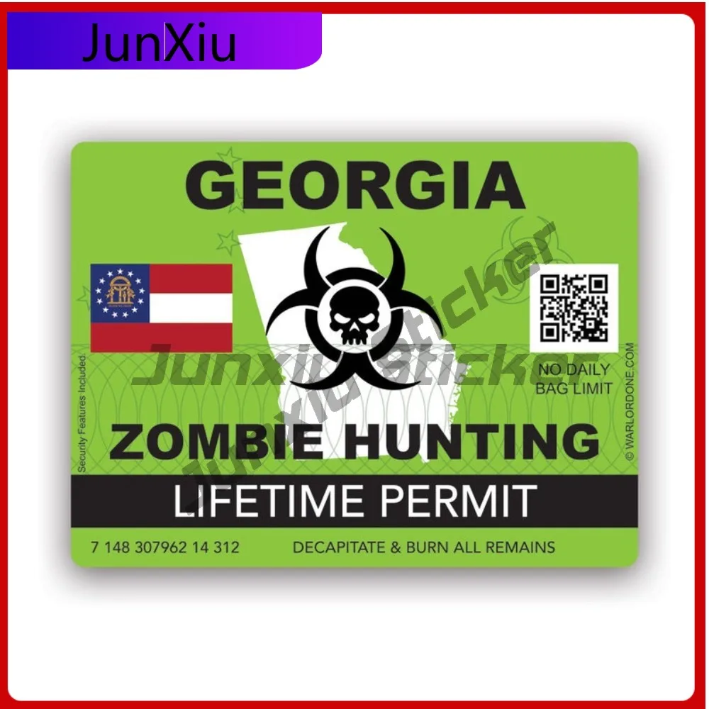 

Zombie Georgia State Hunting Permit Sticker Creative Decals Ga Undead Corporeal Revenant Zombies Hunter State Flag Patriotic Car