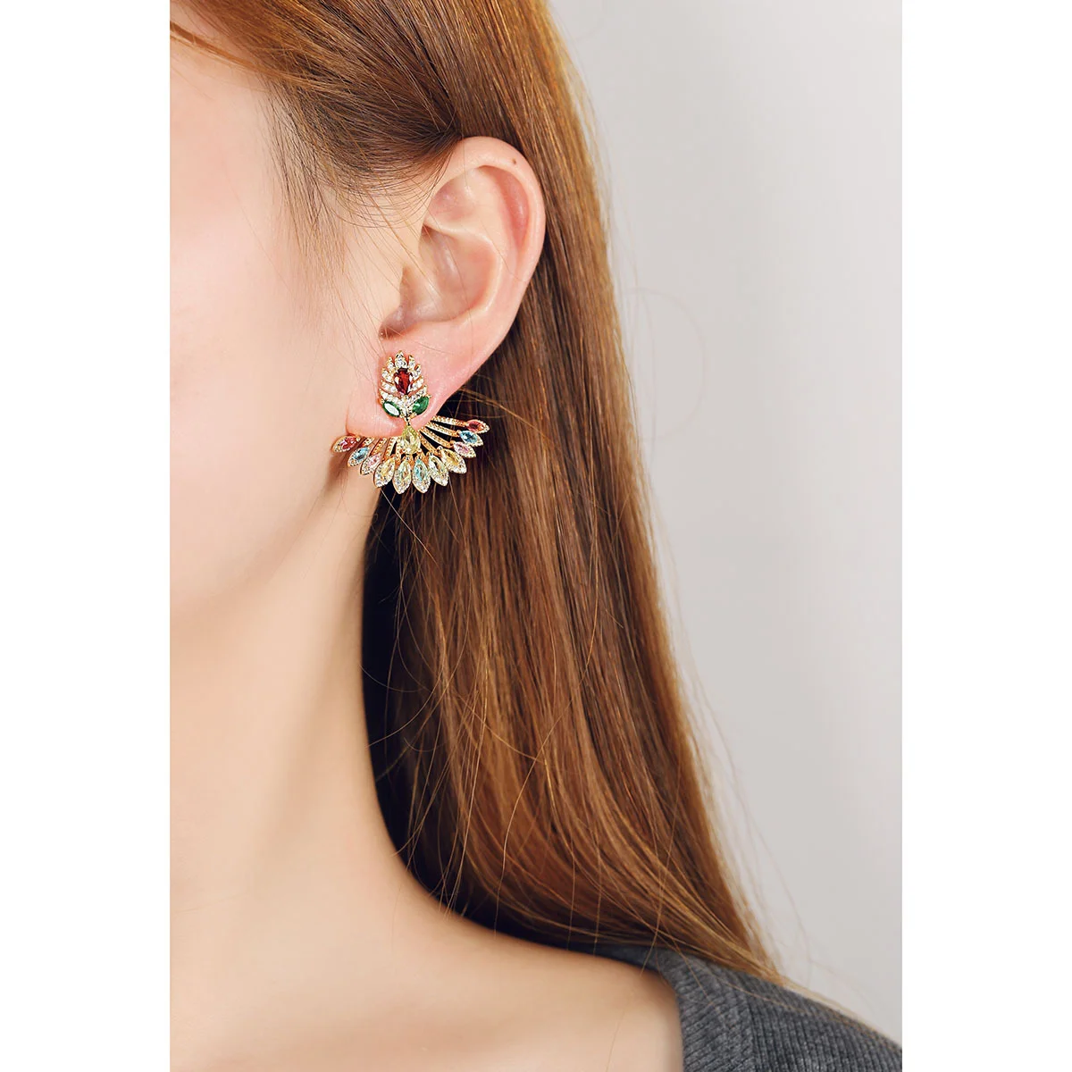 925 Silver Needle Luxury Peacock Feather Fan Shape Drop Earrings, Elegant Party Statement Jewelry Gift for Women
