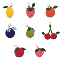 Fruit Coin Purse Keychain Cute Mini PU Leather Wallet Zipper Pouch Bag Charm For Women Apple Peach Cherry Orange Pear Blueberry