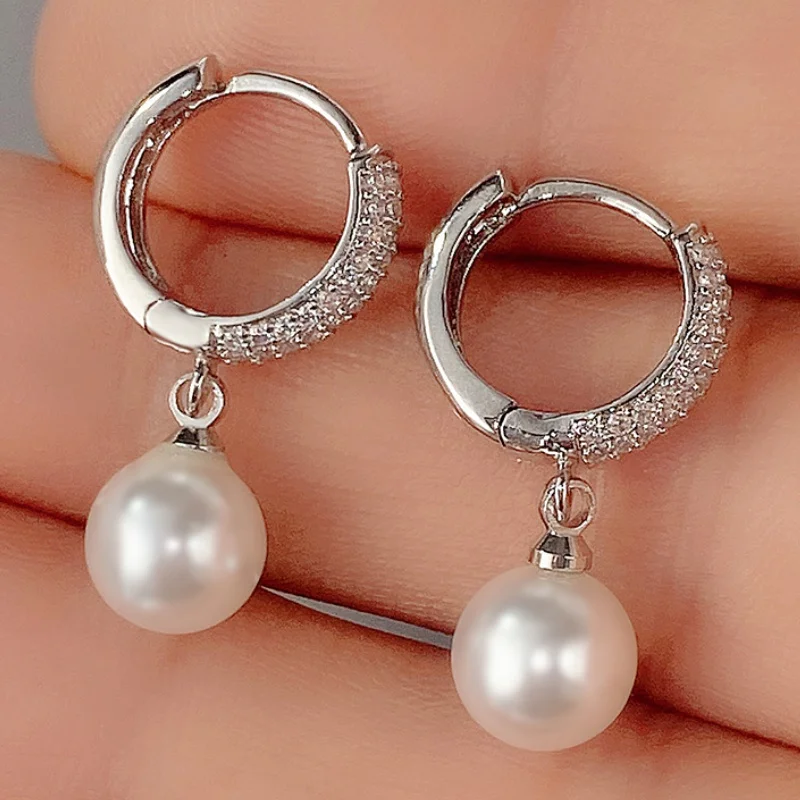 Luxury Fashion Pearl Micro Pave Zircon Hoop Earrings for Women Drop Earring Casual Party Birthday Gift Jewelry Pendientes Mujer