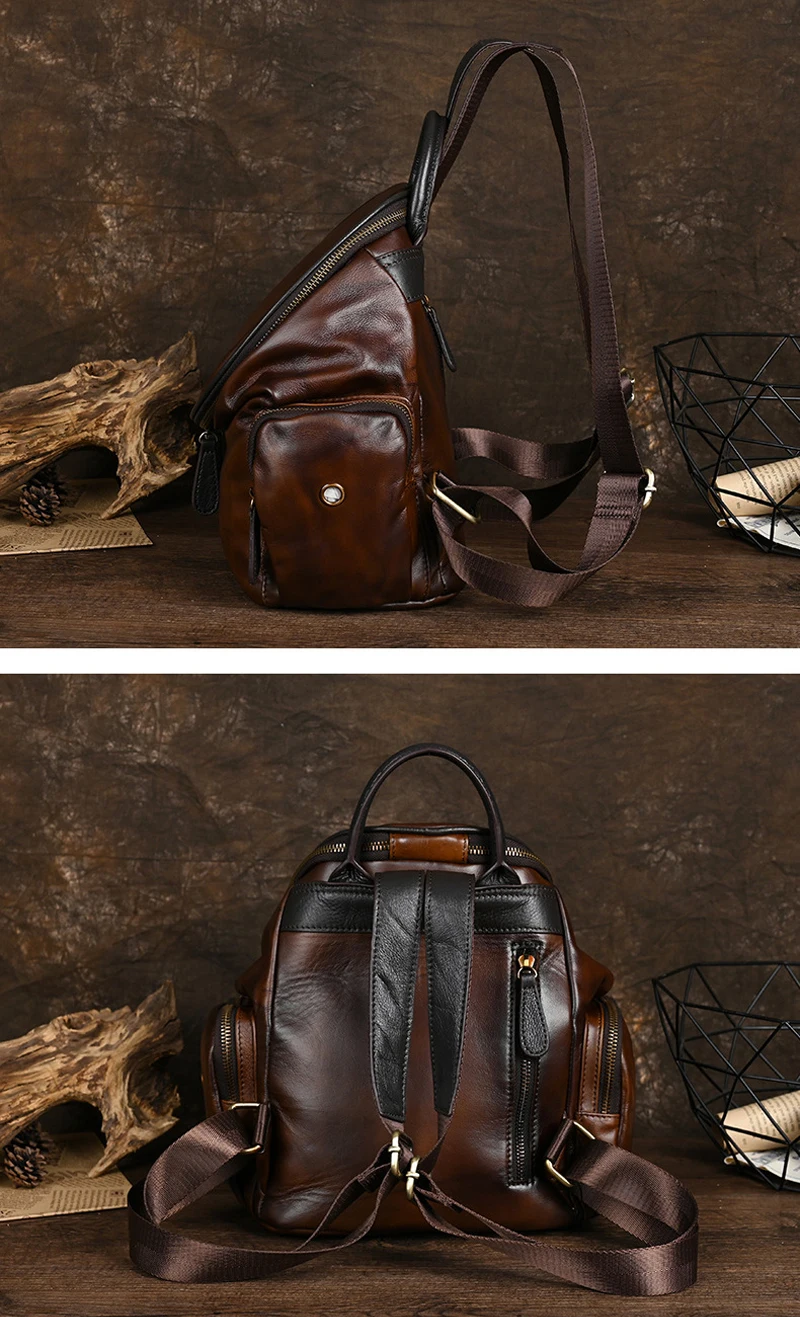 Fashion New Cowhide Genuine Leather Backpack For Women Vintage  Casual Solid Color Knapsack Lady  European And American Bag T506