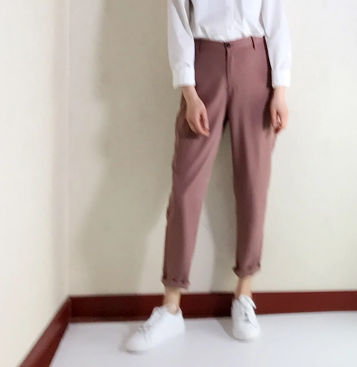 

Slimming Effect Nine Points Pants for Women Thin Long Silk Easy Care Casual Trousers by Left Hand Diary in New Bean Paste Color