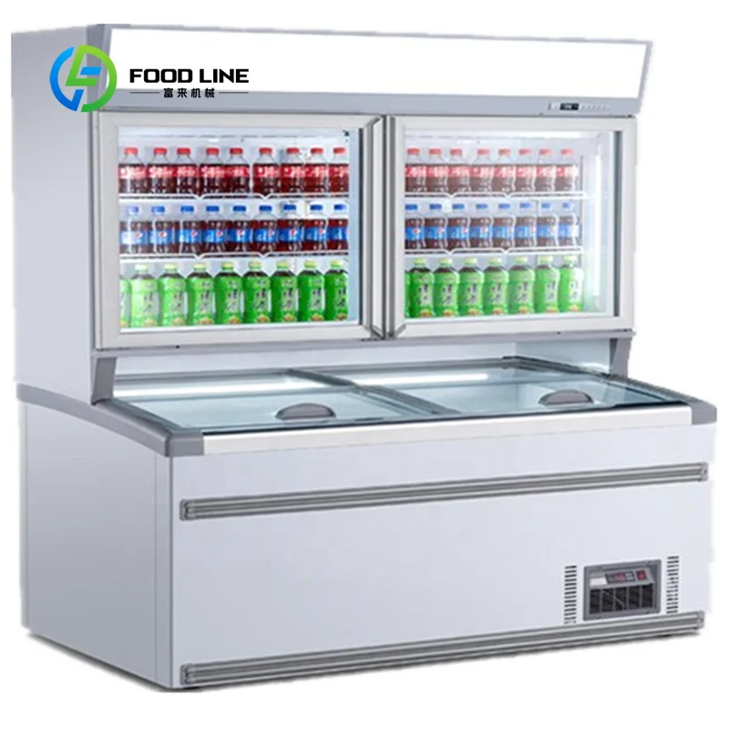 Customized size Supermarket displays glass door freezer semi fridge combination refrigerator cooler and freezer