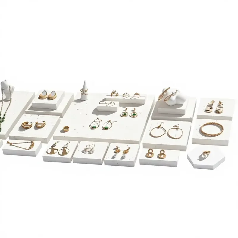 Decorative ornaments, seasonal displays, geometric stone jewelry boxes and display stands, store display props, photography