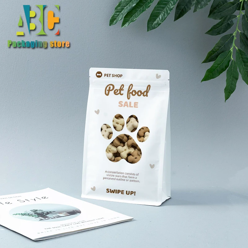 

Eight Sided Sealed White Kraft Paper Zipper Bag, Customized Print for Dog and Cat Fish Pet Food Packaging Pouch, 10x20x6cm