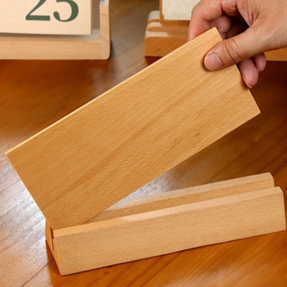 12-21 CM Wooden Desk Calendar Holder Natural Stable Base Postcard Holder Solid Wood Multi-Functional Card Display Stand