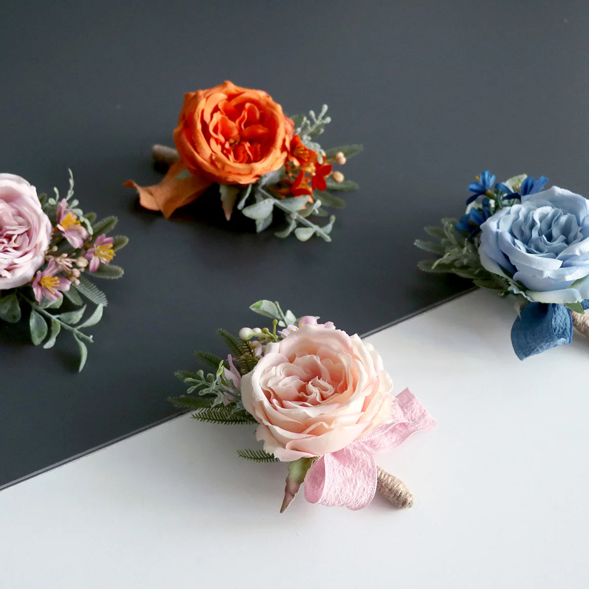 Boutonniere y ramillete de muñeca, pulsera de Rosa simulada, boda de bosque europeo y americano, novia, celebración de apertura, invitados