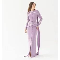 Customized O Neck Long Sleeves Prom Dresses Mermaid Evening Dresses Button Flowers Special Events Wedding Gala Party Dress