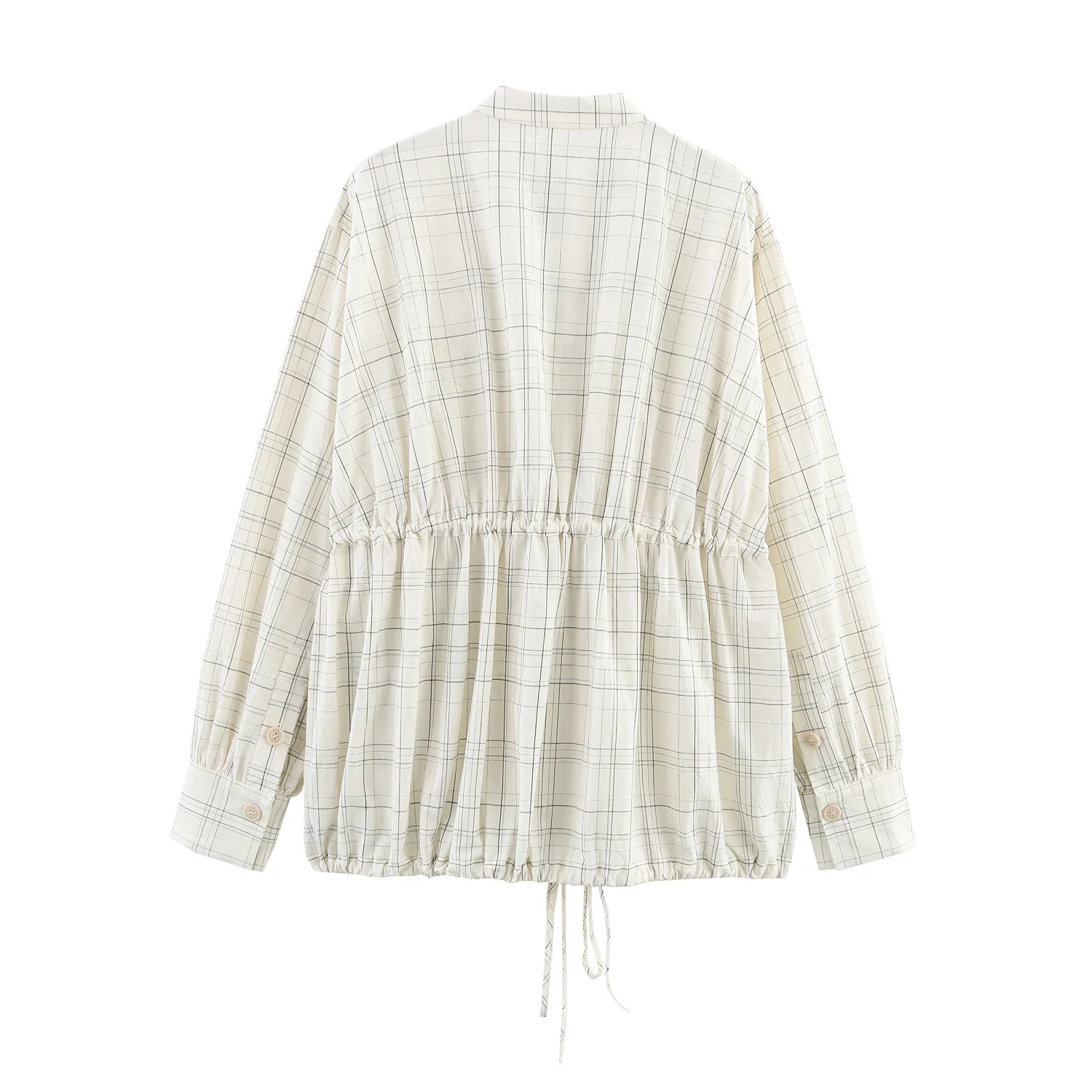 ZBZA printemps nouveau femmes Faion Plaid pilote Sle irt Jaet coupe ample longue Sve rond Ne Polyester décontracté irt