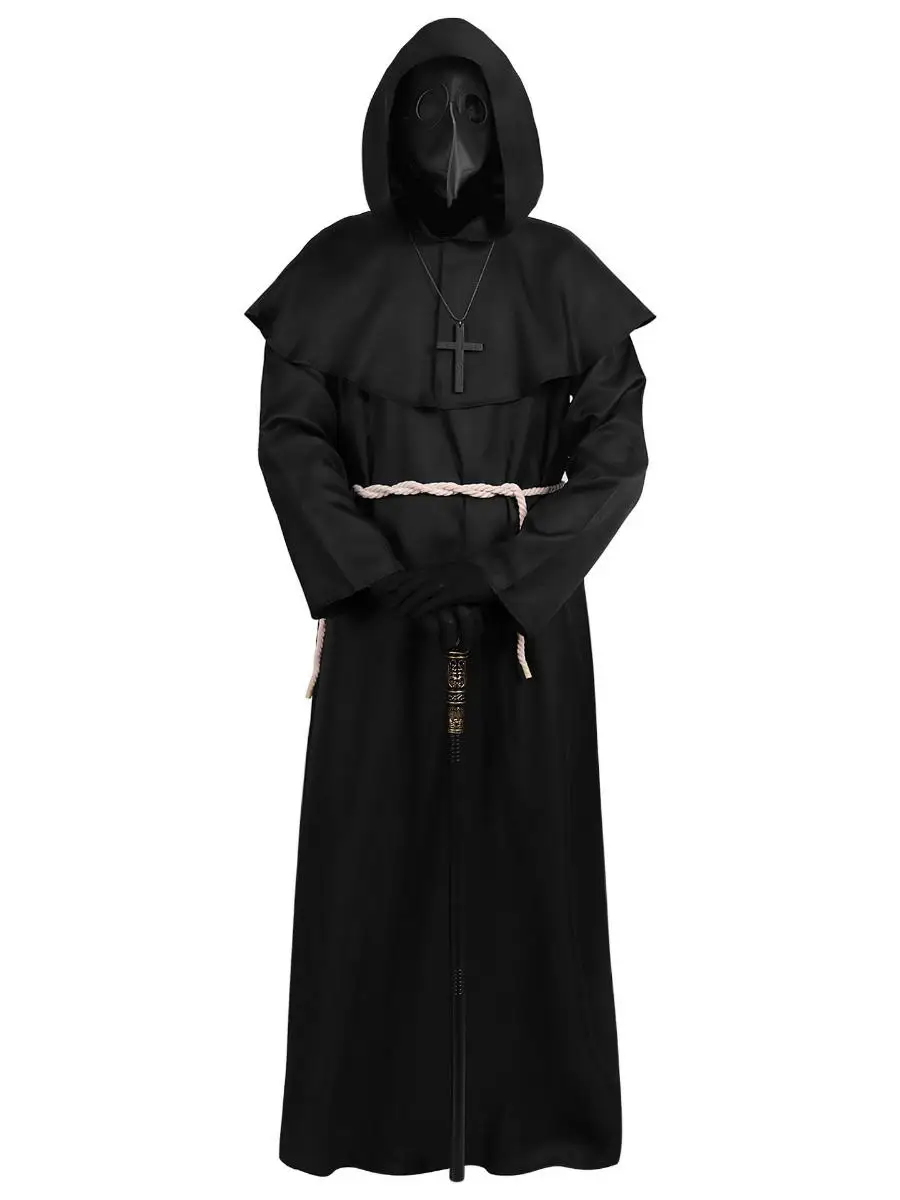 Abito da monaco medievale Costume da prete mago Dio della morte Abito lungo Spettacolo teatrale loween Cosplay Abbigliamento etnico da donna