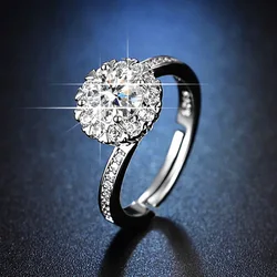 High quality 925 Sterling silver classic shining Crystal Rings for women Adjustable fashion party wedding Jewelry Christmas gift