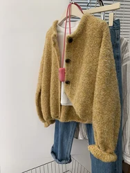 Women Knitted Cardigan 2024 Autumn New Lazy Style Round Neck Long Sleeve Sweater Coat Casual Versatile Tops