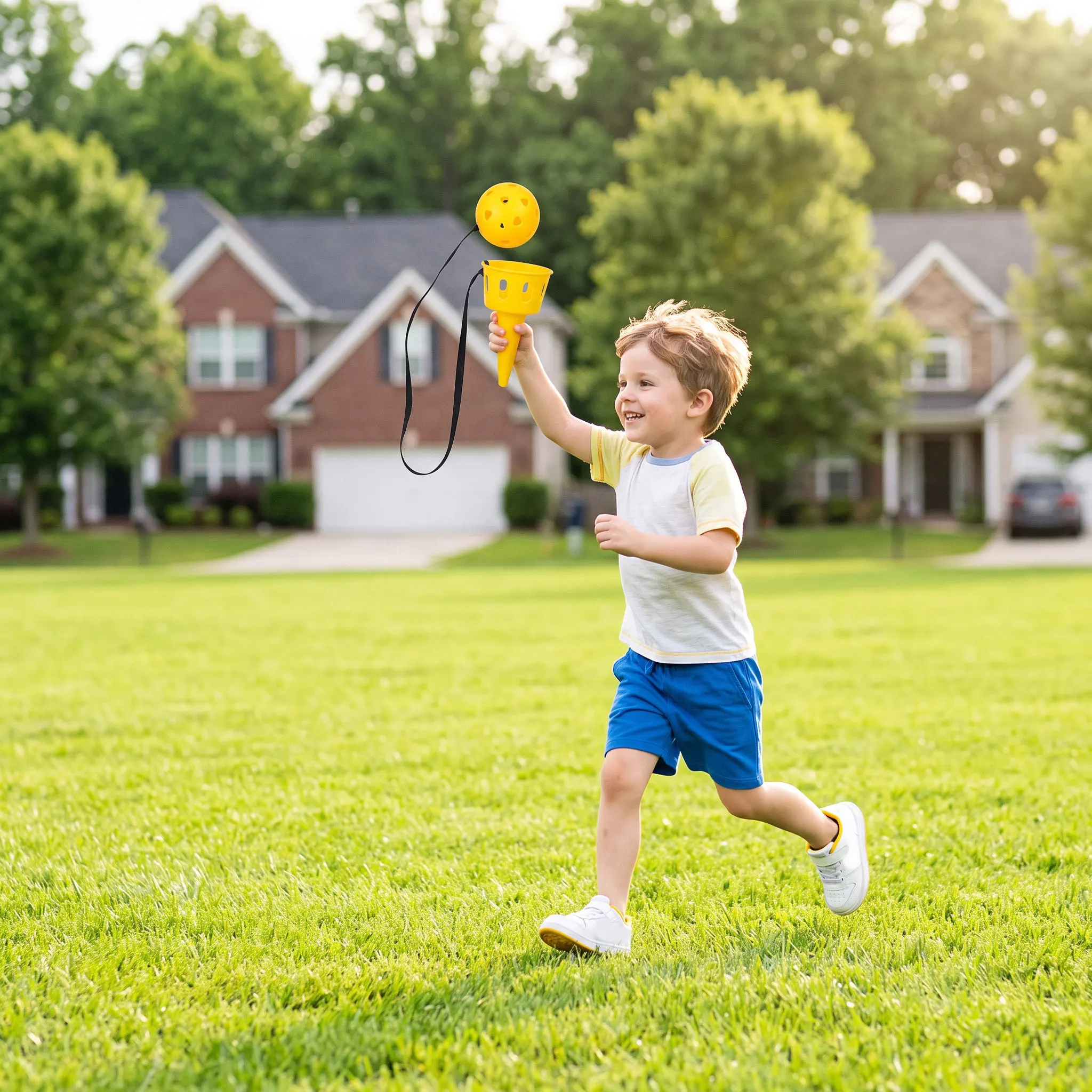1Set Scoop Ball Catch Game Yellow Bracket and Ball Portable Fun for Children Hand Eye Coordination Outdoor Gift