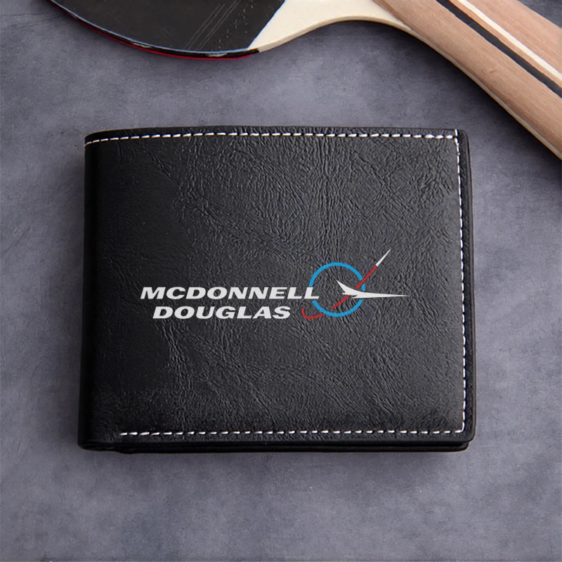 McDonnell Douglas Logo Embossed PU Leather Men's Compact Wallet Lightweight Durable Business Style Premium Finish