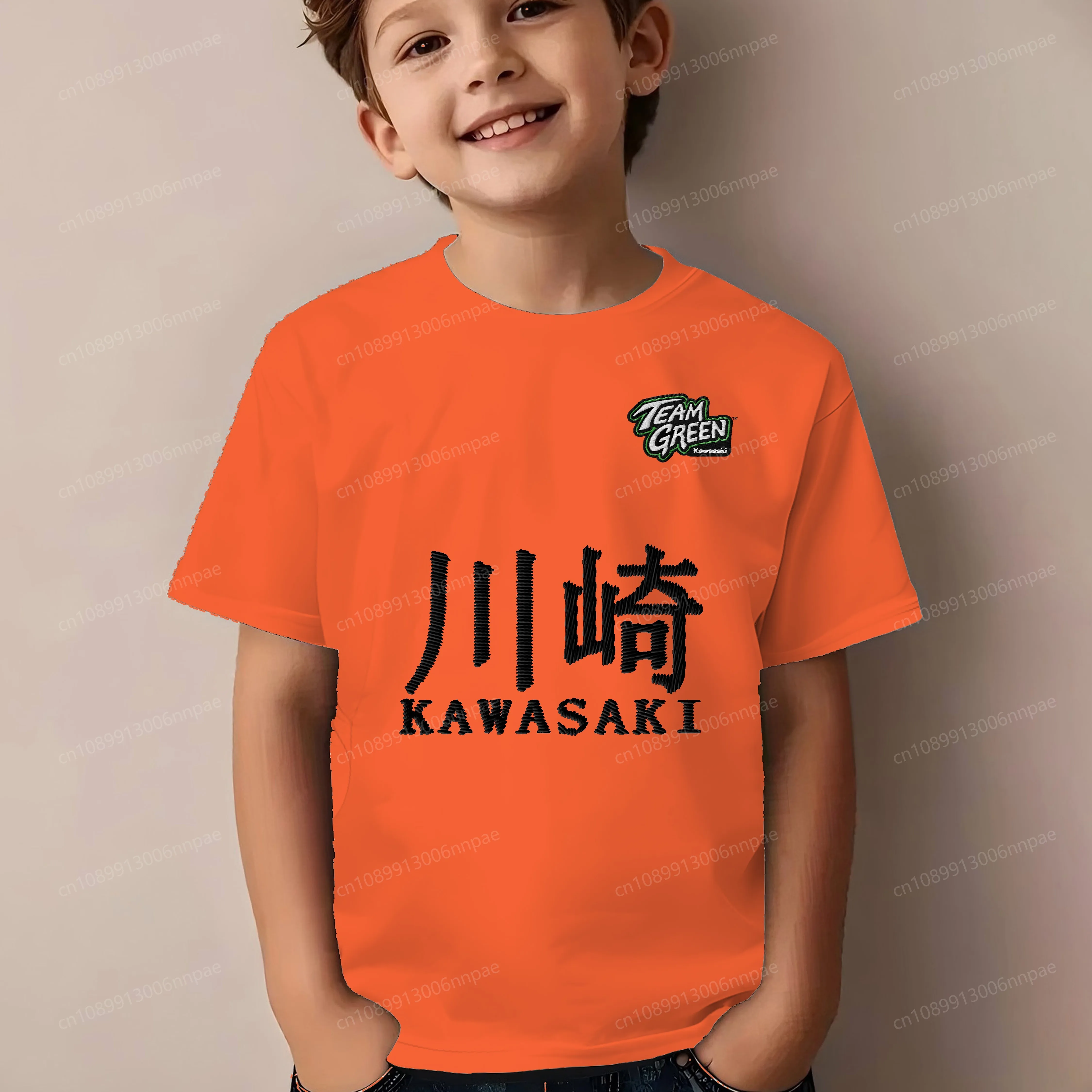 

T-shirts for Boys Embroidery Kawasaki 3D Printing Pure Cotton 2025 Kids Clothes Boy O-neck T-shirt Children Summer Child Texture