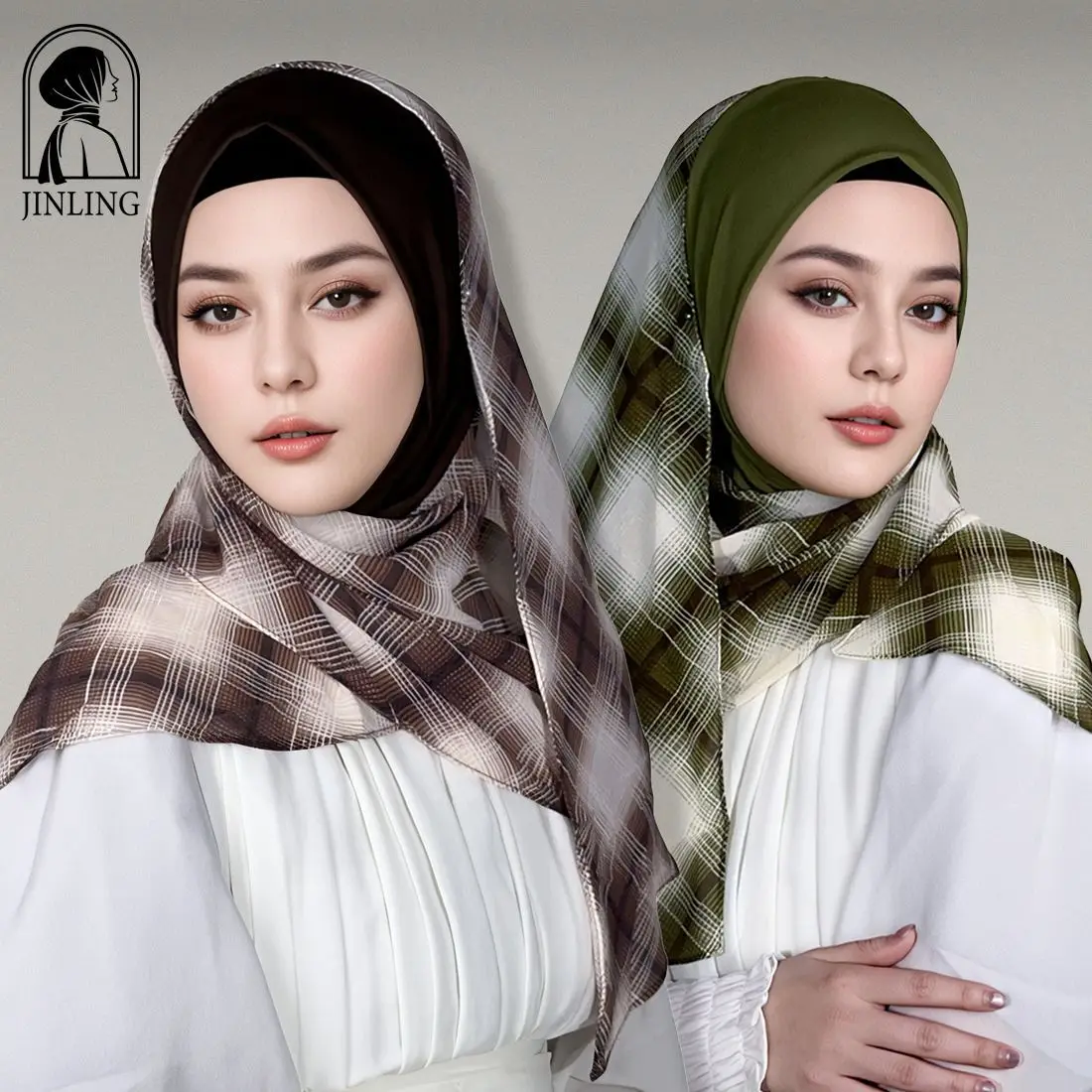 Lightweight Chiffon Ethnic Plaid Color Block Head Scarf for Women,End Comfortable Turban Wrap,Versatile Breathable Head Cover