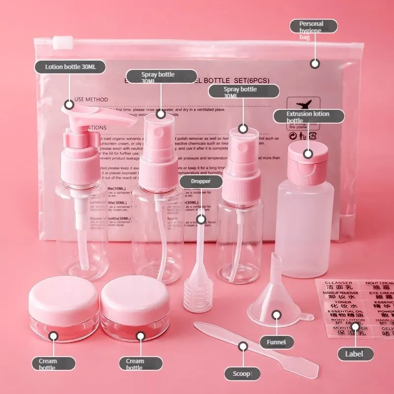 9 PCS Travel Dispensing Bottles Spray Bottles Lotion Bottles Cosmetic Bottles PET Plastic Bottles Seals Portable and Leak-proof