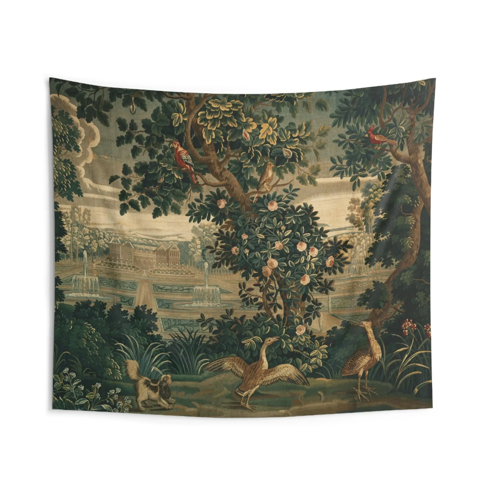 French Verdure Wall Hanging Tapestry Antique Chateau Style Tapestry Printed Fabric Reproduction Vintage Home Decor Unique Gift