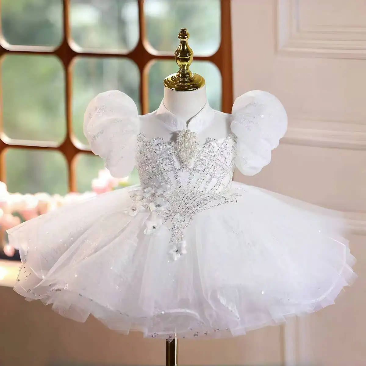 

Dreamy Vow D155, белое платье с цветочным узором для девочек, пышное платье принцессы с кристаллами и кристаллами, детское праздничное платье на свадьбу, день рождения, праздничное платье