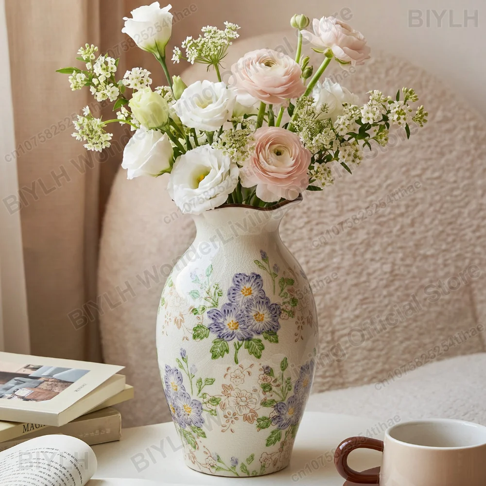 Retro Ceramic Vase Hydroponic Flower Arrangement for Home Decor Painted Ceramic Vase Hotel Porch Ornament Flower Container Gift