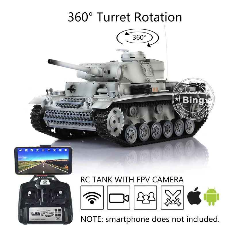 

HENG LONG 1/16 Snow 7.0 Upgraded Panzer III L FPV RTR RC Tank 3848 360° Turret Remote Control Car Boys Toys TH17352-SMT4