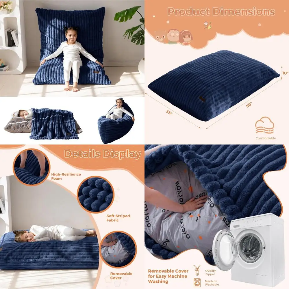 

Трансформируемое детское кресло-мешок 3-в-1 с функцией кровати, со съемным чехлом, наполнением из высокоплотного пенополиуретана, подходит для гостиной и спальни