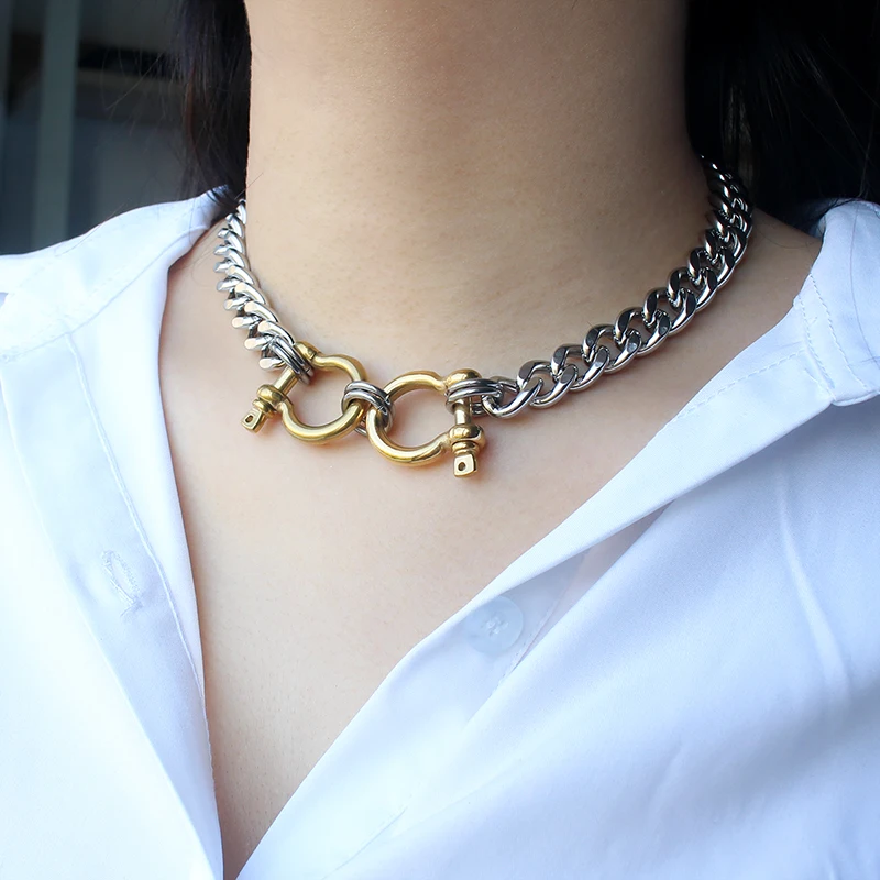 Fashion vachette clasp Necklaces 316L Stainless Steel large link collarbone Necklace Jewelry Gifts for Women y2k Simple chains