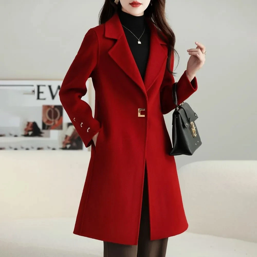 

2023 Autumn and Winter New High-end Women's Suit Collar Loose Fashion Windbreaker Woolen Coat Mid-length Polyester Full A1322