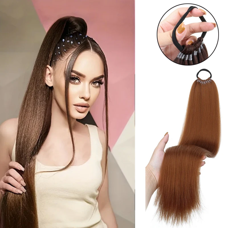 H&STAR 22inch Synthetic Ponytail Extensions  With Hair Tie Wrap Around Hair Braid Extensions  Rubber Band Hair Ring  Braid DIY