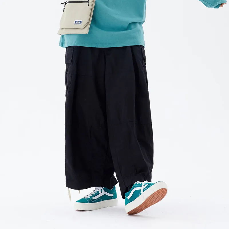 Retro Cargo Pants Men Women Japanese High Street Baggy Harem Trousers Hip Hop Solid Color Drawstring Streetwear Oversize Unisex