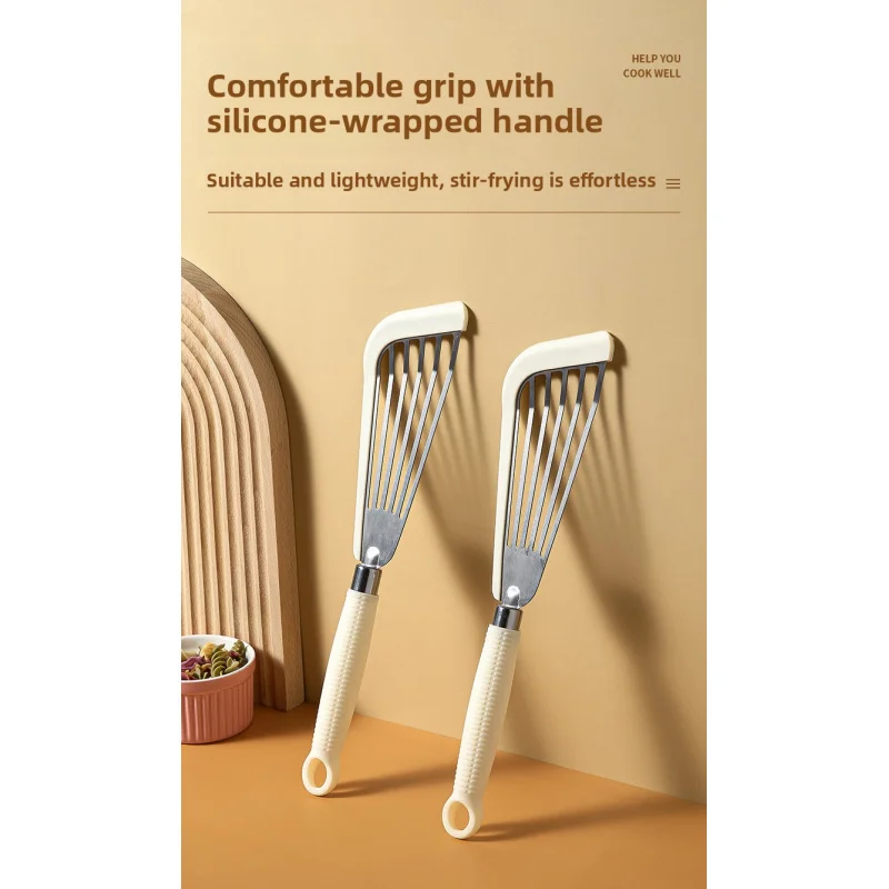 Pala antiadherente para freír pescado hueca, mango de silicona, pala para freír carne, pala para fuga de mariposa en forma de abanico