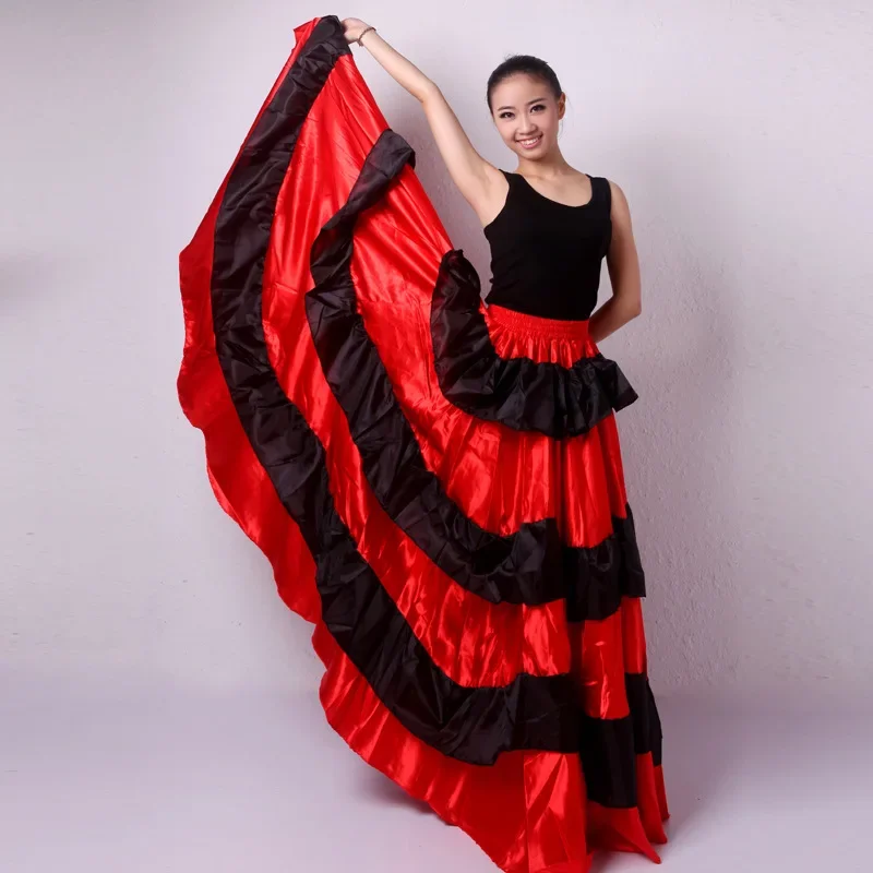 Faldas largas de Flamenco para mujer, ropa Roja española, Festival de tortilla, falda gitana, actuación, escenario, disfraces de baile de salón