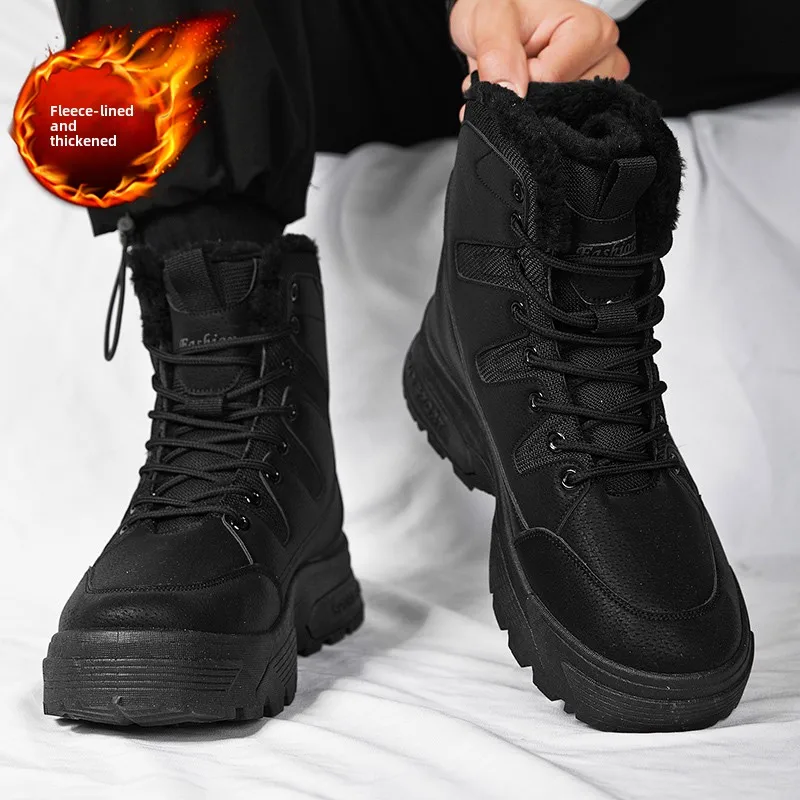 

Men's Winter Thickened Fleece Lined Casual Outdoor Snow Boots High Top Workwear Boots Warm Comfortable Cotton Shoes
