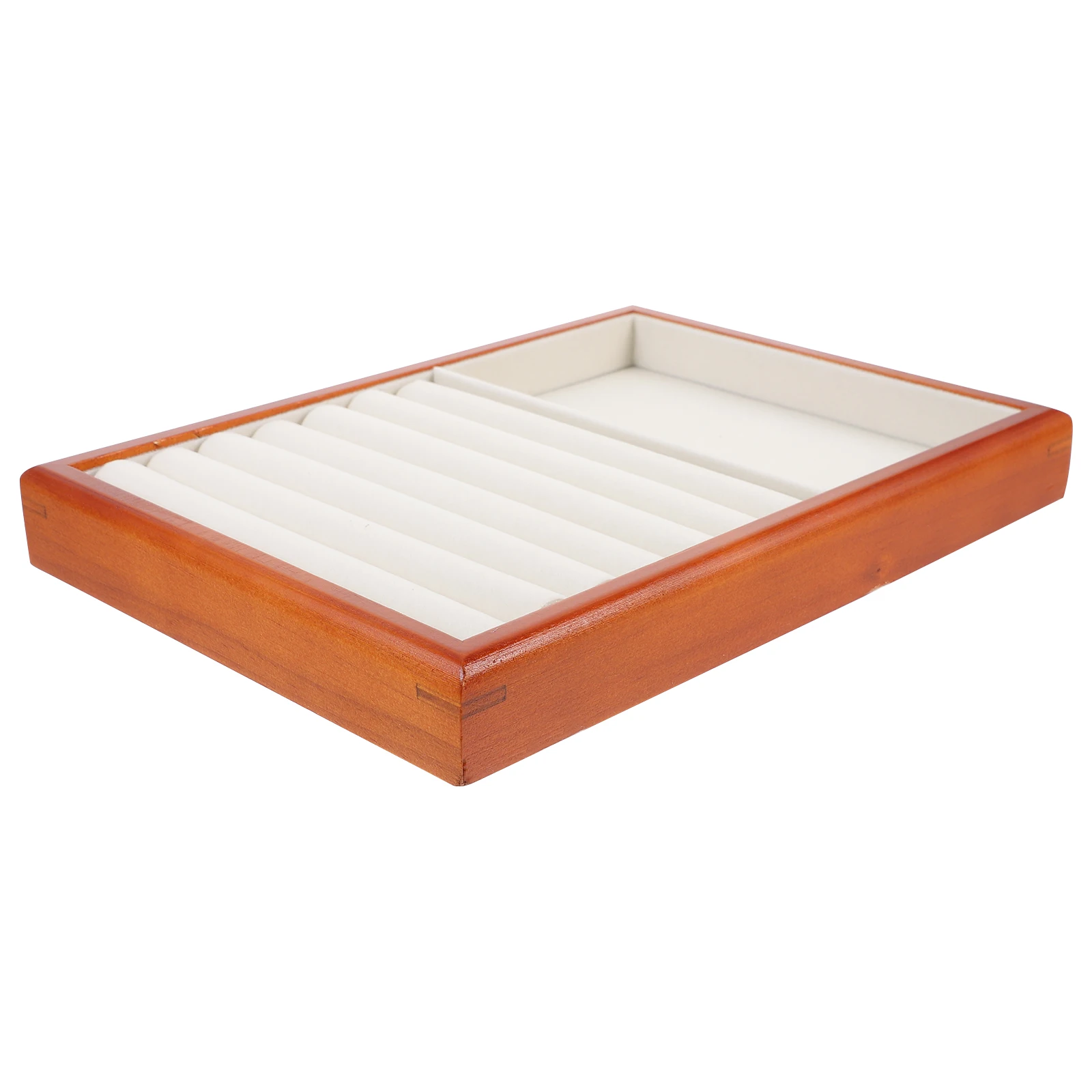 

Jewelry Rack Storage Tray Ring Plate Bracelet Earring Organizer Solid Wood Velvet White Portable Display Home Store